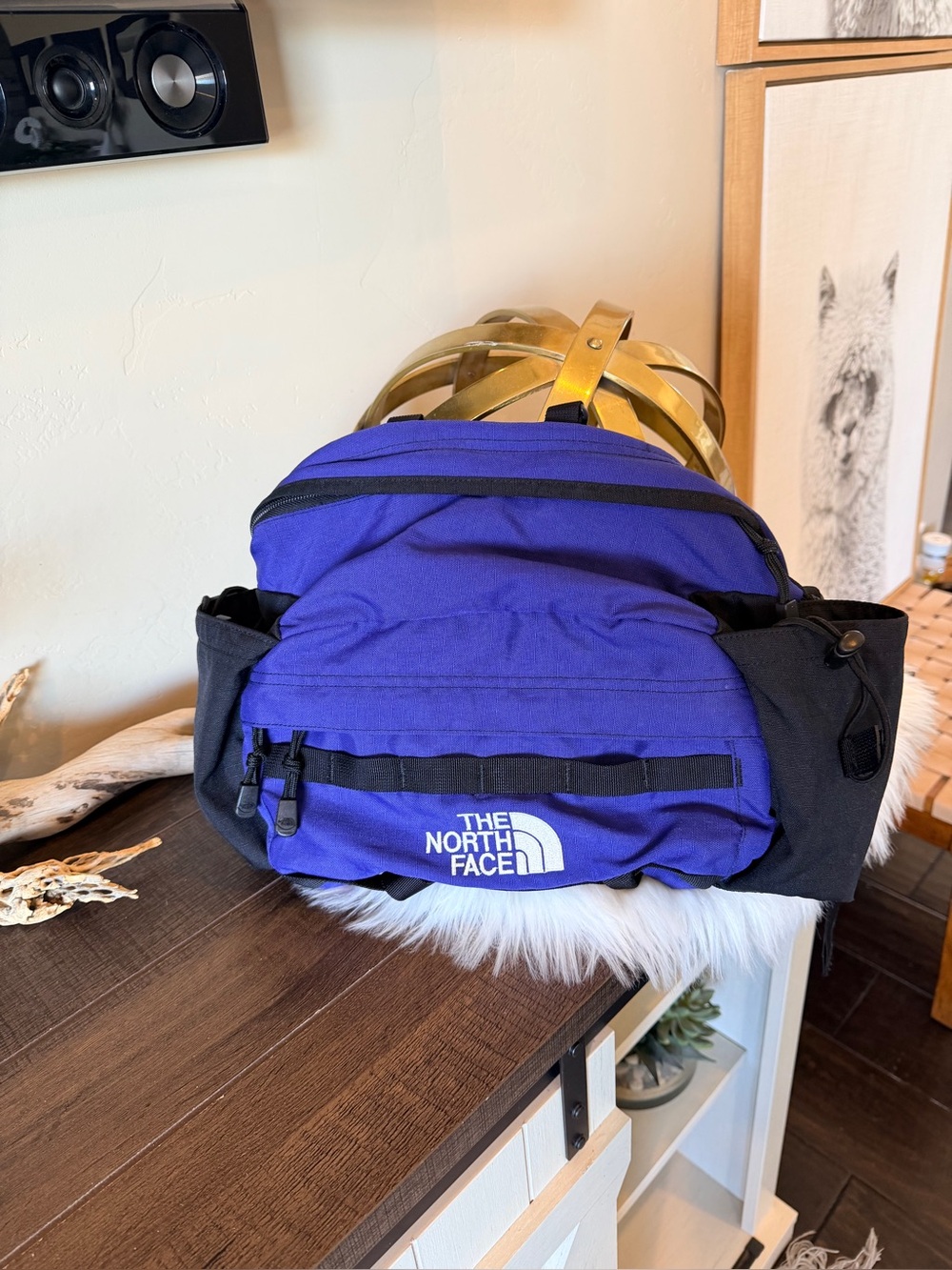 Vintage The North Face Lumbar Pack Mountain Blue Fanny Waist Bag Cup Holders